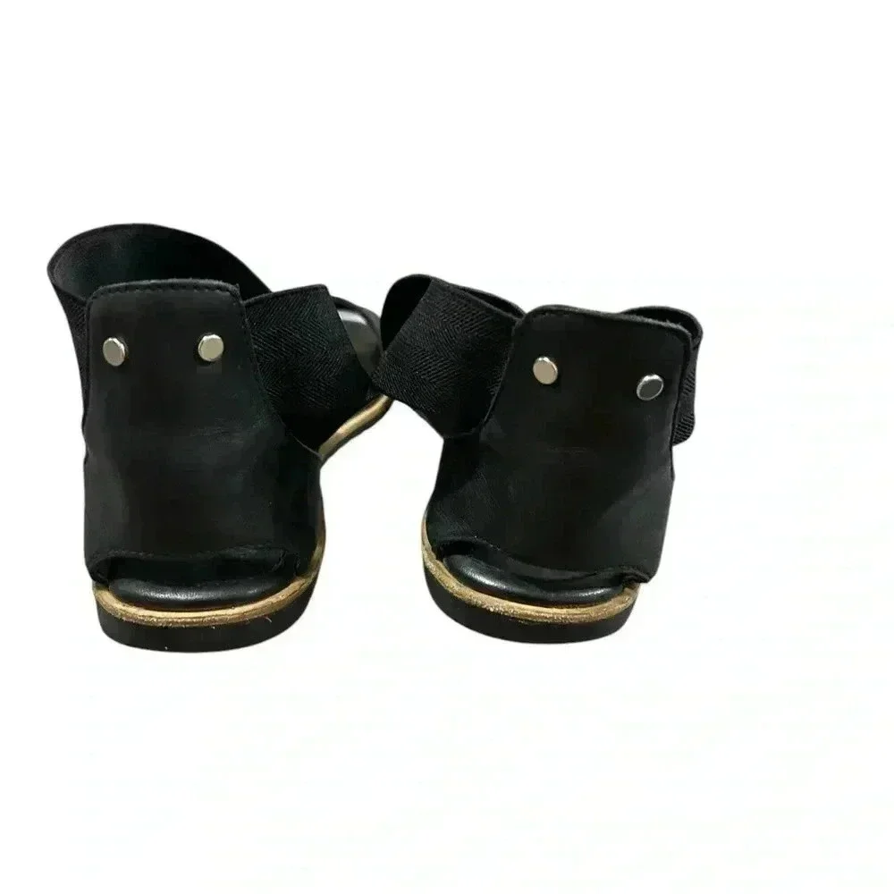 Sorel Womens Ella Sandals Gore Strap Black Flat Shoes Casual Travel Size 9